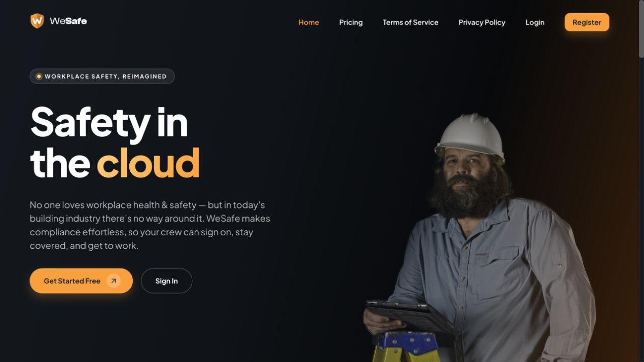WeSafe workplace safety web application homepage